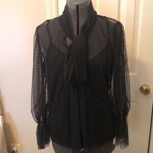 Adiva Black Long Sleeve Tie Front Blouse